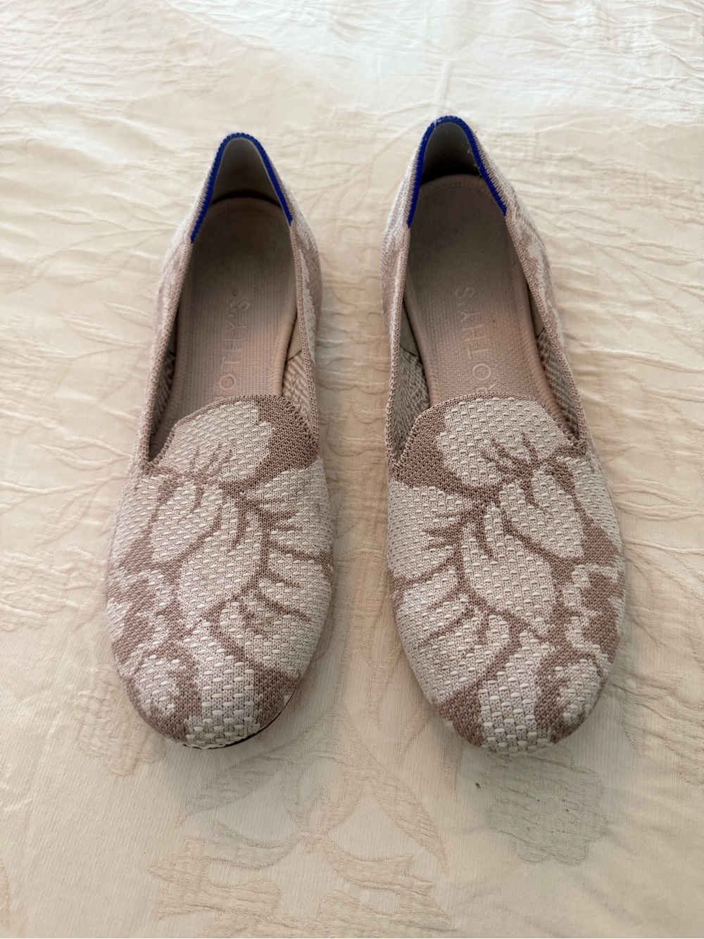 Rothy's Beige Floral Knit Slip-Ons